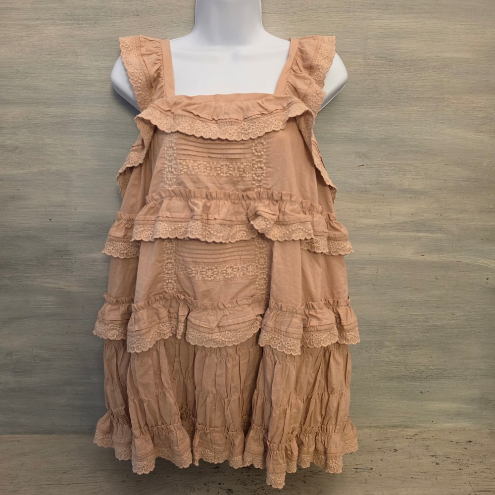 Klesis 100% Cotton BBYBeamarga Tan Sleeveless Tiered Ruffle Romper Medium NWT